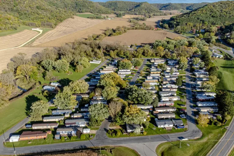 Aerial view of a mobile home community — the skirting and crawl-space conditions that shape pest control in Lakeland FL parks