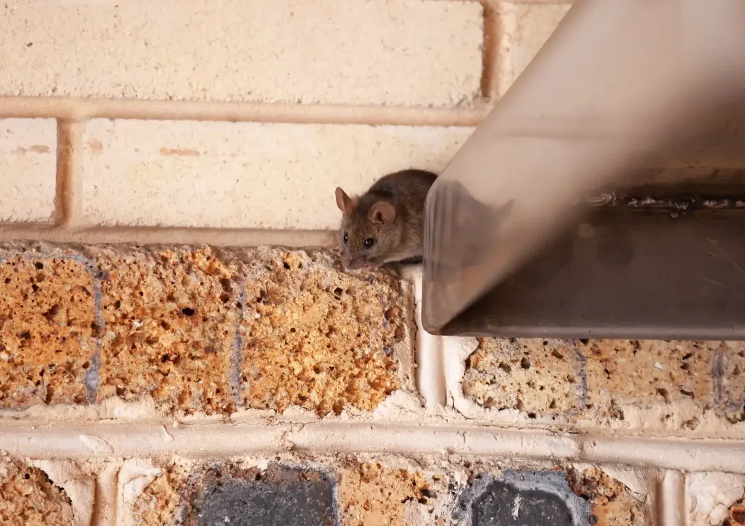 Rodent entry gap at a building exterior — aging soffits and gable vents give roof rats their way into Spring Hill FL ranches